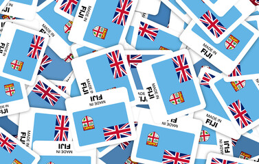 Made in Fiji Stickers Background - Flag Labels for Packaging, Manufacturing, and Branding - 3D Illustration