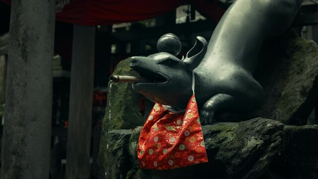 Sacred Mouse Statue at a Temple in Kyoto, Japan