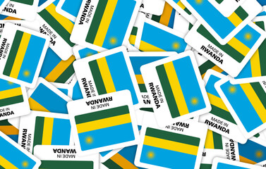 Made in Rwanda Stickers Background - Flag Labels for Packaging, Manufacturing, and Branding - 3D Illustration
