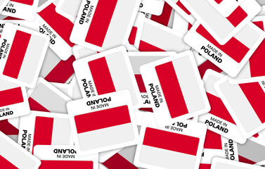 Made in Poland Stickers Background - Flag Labels for Packaging, Manufacturing, and Branding - 3D Illustration