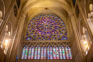Paris, France. 31-Jan-2025. One of the three wonderful Rose windows of the Notre-Dame Cathedral in Paris