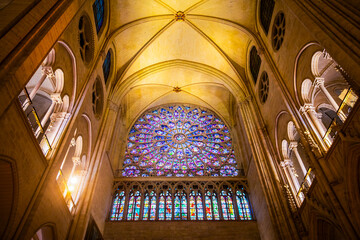 Paris, France. 31-Jan-2025. One of the three wonderful Rose windows of the Notre-Dame Cathedral in Paris