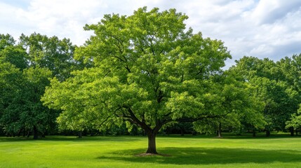 Majestic Oak Tree in a Verdant Meadow: A Serene Summer Day