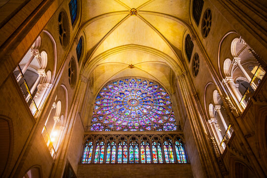 Paris, France. 31-Jan-2025. One of the three wonderful Rose windows of the Notre-Dame Cathedral in Paris