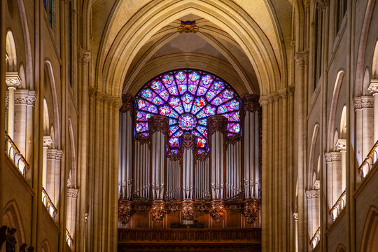 Paris, France. 31-Jan-2025. One of the three wonderful Rose windows of the Notre-Dame Cathedral in Paris