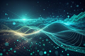 Futuristic Digital Abstract Background Teal and Gold Waves