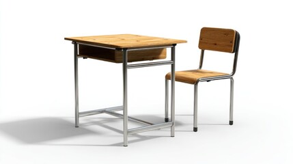 Simple wooden student desk and chair set (1)
