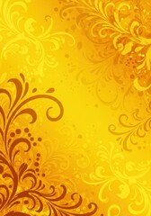 Abstract vibrant yellow background with textured vintage floral patterns, creating a luxurious artistic texture ideal for creative designs.