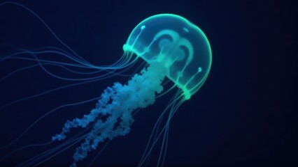 Glowing Jellyfish in Dark Ocean Water: Bioluminescent Marine Life