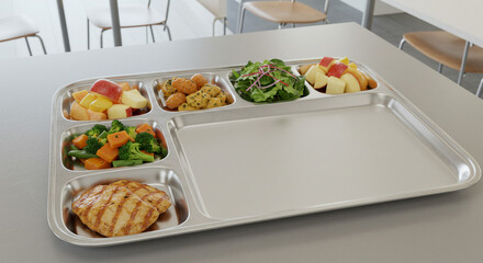 Healthy Meal Tray Grilled Chicken Salad Fruit Veggies