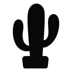A Simple Black Silhouette of a Prickly Pear Cactus Plant in a Pot