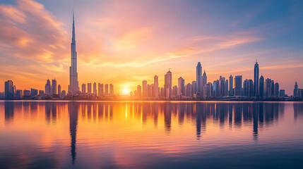 Obraz premium City at sunset with dramatic sky high resolution picture