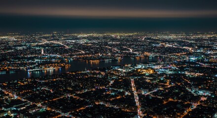 Night Cityscape Aerial View Sparkling Lights and Urban Sprawl
