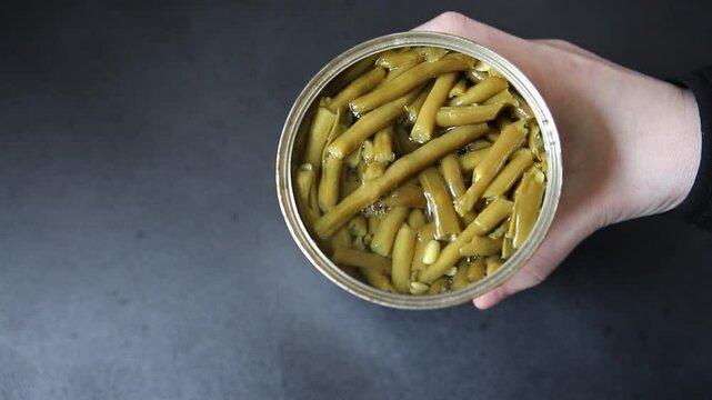 Green beans canned vegetables green string beans fresh delicious gourmet food background on the table rustic food top view copy space keto and paleo diet vegan and vegetarian food