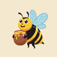 Cartoon cute bee pointing hand - Vector mascot character isolated