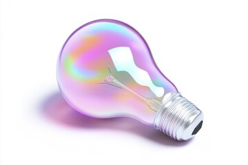 Iridescent lightbulb lying down isolated on white background