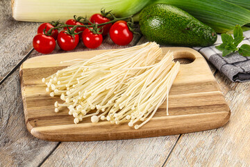 Raw enoki mushroom for cooking