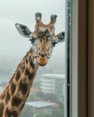 Curious giraffe peeking through window