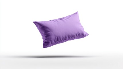Purple pillow floating on transparent background representing comfort and rest.