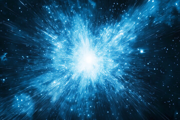 Fototapeta premium bright blue starburst with a white center. The blue color is very bright and the white center is the brightest part of the image