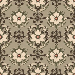 Floral damask fabric with shadows, textile design, flower pattern
