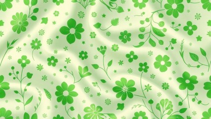 Green Floral Pattern on Fabric, Spring Meadow Design