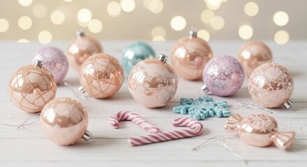 Pastel Pink Christmas Ornaments and Candy Canes