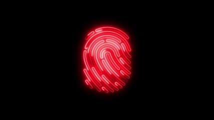 Glowing neon red fingerprint graphic on black background for security and identification concepts