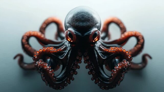 Intriguing 3D Render of a Black Octopus with Glowing Eyes