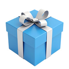 A light blue present box with a white ribbon and bow  in a studio shot isolated on transparent background