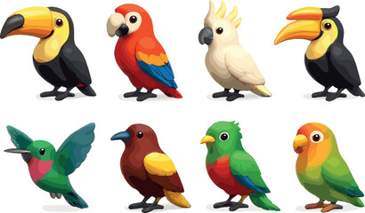 Tropical bird 3d icons set – vibrant, colorful and exotic avian symbols for creative design