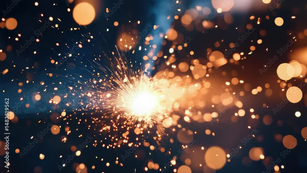 Poster a close-up of a sparkler on a dark background, ideal for use in party or celebration scenes