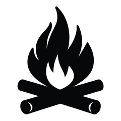 Campfire Icon Black and White Flames Burning Wood Sticks