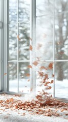 Naklejka premium Dust and leaf particles dancing through winter sunlight in modern home