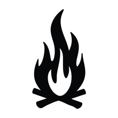 Simple Black Silhouette of Campfire Flames and Wood