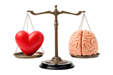 PNG Heart and brain balance on scales representing emotion and logic