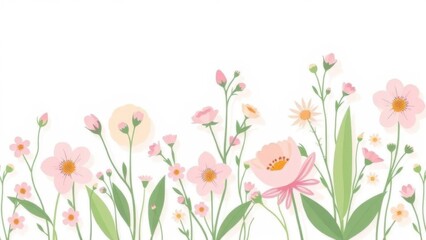 Fototapeta premium Pastel spring floral pattern on white, angled sunlight
