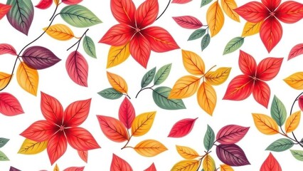 Obraz premium Floral seamless pattern, colorful leaves, vector design