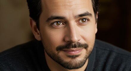 Obraz premium Close-up portrait of a man with a thoughtful expression in a warm setting