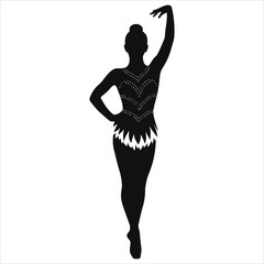Graceful Rhythmic Gymnastics (: Gymnastics leotard-dress hybrid )Vector Silhouette of a Female Athlete/A captivating silhouette of a young female gymnast in a rhythmic gymnastics outfit.