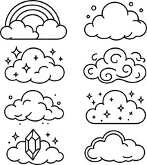 Fantasy cloud icons set &ndash; outline, whimsical and magical design elements
