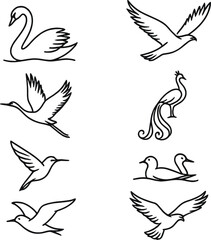 Elegant bird silhouettes icons set &ndash; simple nature, avian symbols in silhouette style