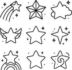 Magical star icons set &ndash; outline style, celestial and cosmic symbol collection