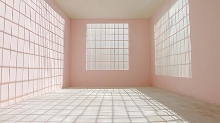 Geometric light patterns in a pastel pink interior space backdrop scene