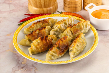 Japanese fried Gyoza stuffed dumplings