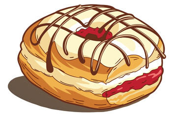 122 Highly detailed, hyper-realistic digital illustration, warm chocolate drippings, delectable cream topping, freshly baked pastry, golden caramelized exterior, luscious crumb texture, vibrant color 