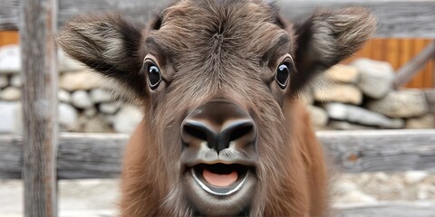 Fototapeta premium photo of playful baby yak 