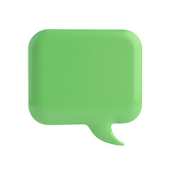 A single green speech bubble with rounded corners  in a 3d render isolated on transparent background