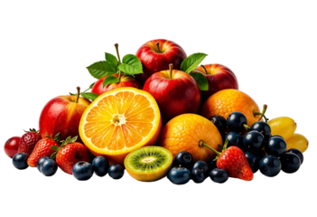 Healthy fresh fruits collection with high contrast with no background