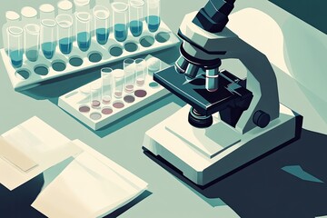 Laboratory equipment, microscope, test tubes, research